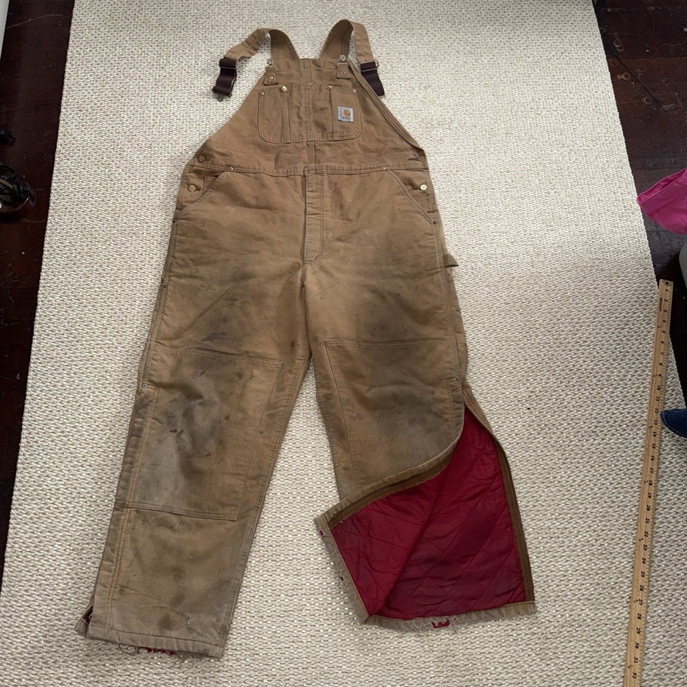 Vintage Carhartt Overall Bibs‎ Workwear. Red Quilted Lined, Union Made 44x30